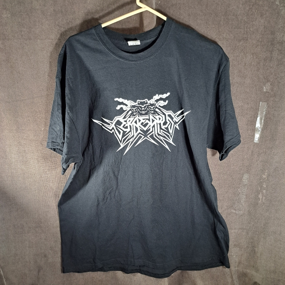 Cerberus (Three Headed Dog) Metal Band Black White Graphic Logo Tee VG XL